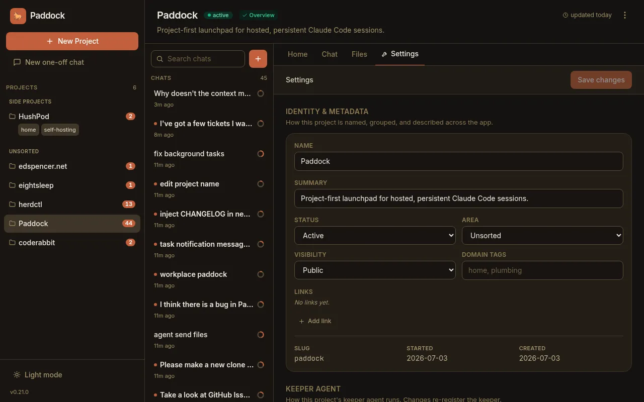 A project's Settings tab, where per-project keeper behaviour and schedules are configured