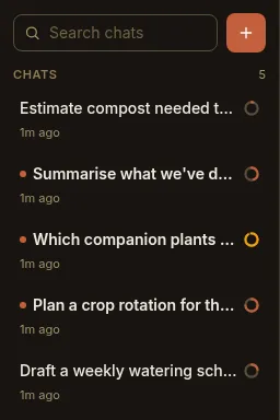 A crop of the sidebar chat list: several chats with unread dots and per-chat context rings, and the search box at the top